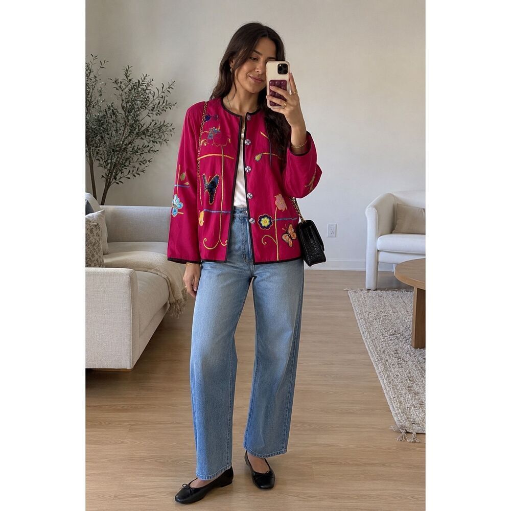 Vintage Y2K Indigo Moon Appliquéd Heart Jacket Women’s M